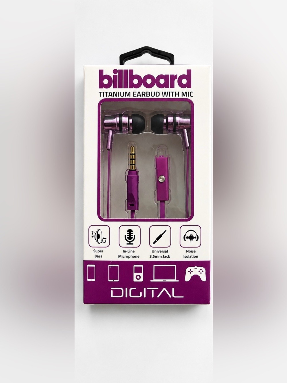 Billboard Titanium Wired Earbuds with Mic Purple New
